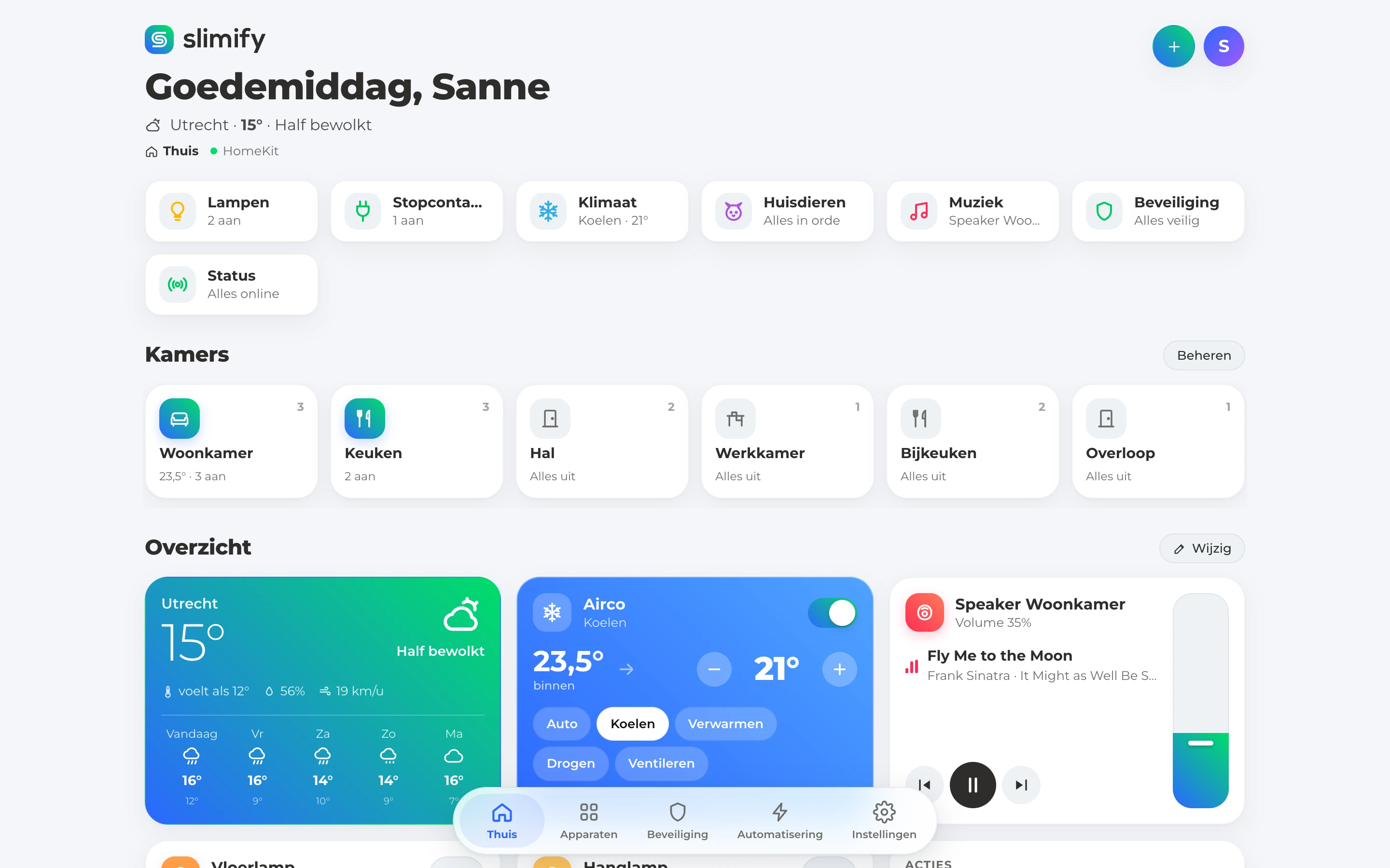 Het Slimify-dashboard op een computer