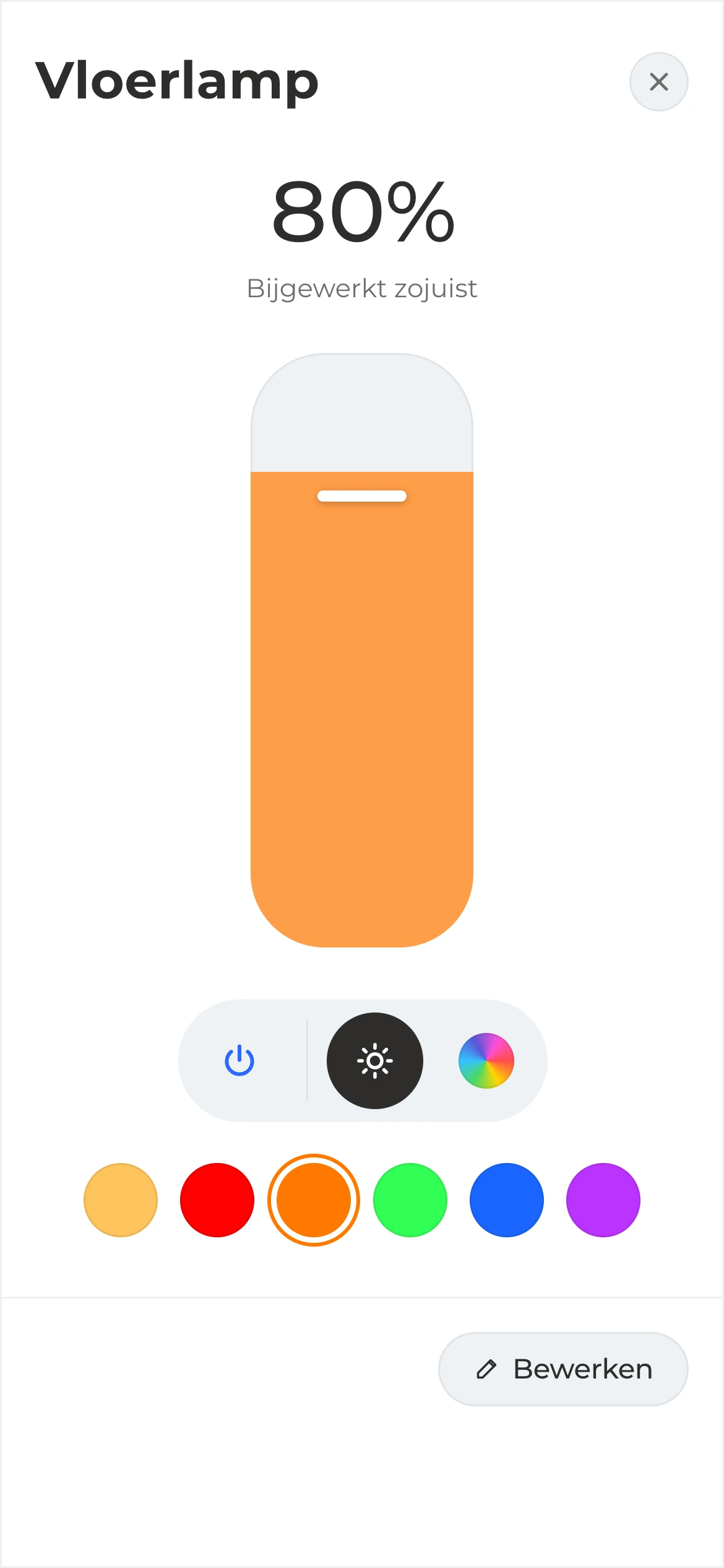 Een lamp bedienen in het Slimify-dashboard
